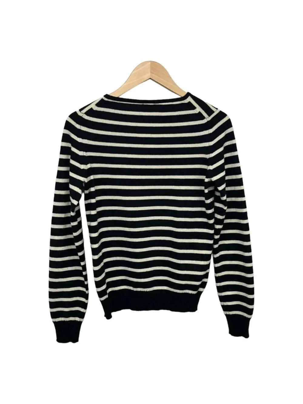 Chanel Long Sleeve Sweater 38 M Black White Border Cashmere